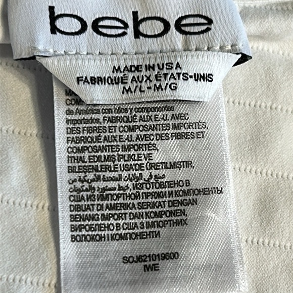 BEBE  women fitted white top,eyelets,stretchy,bodycon,striped,timeless, scoop. - Picture 10 of 13